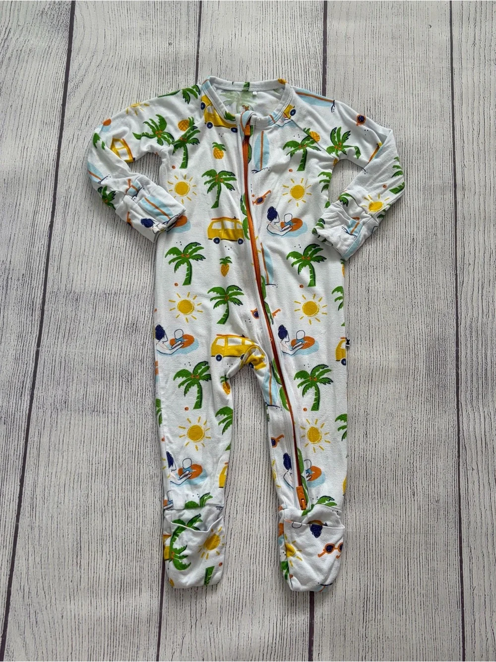 Kiki & Lulu Kids Bamboo White Tropical Print Footless One-Piece Size 3-6 months